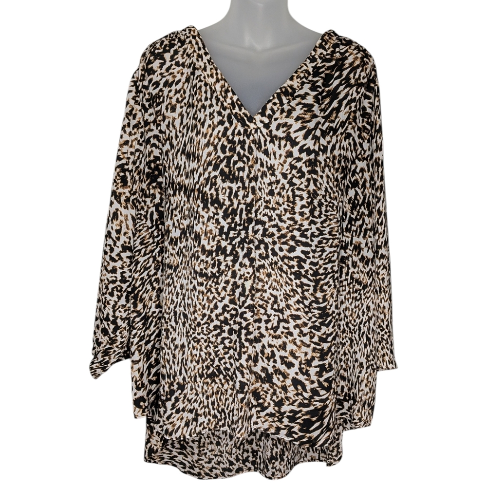 a.n.a Women's 3XL Oversized Semi Sheer Chiffon Lightweight Leopard Print Tunic